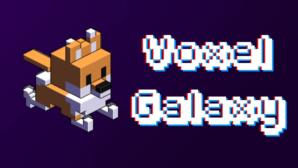 Voxel Galaxy key art: a voxel shiba next to the game's title